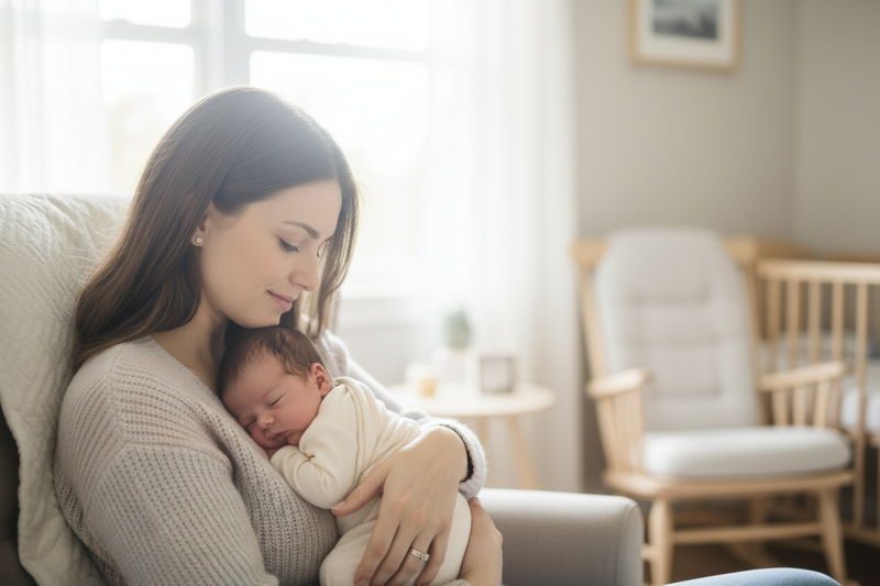 Mother cradling her newborn